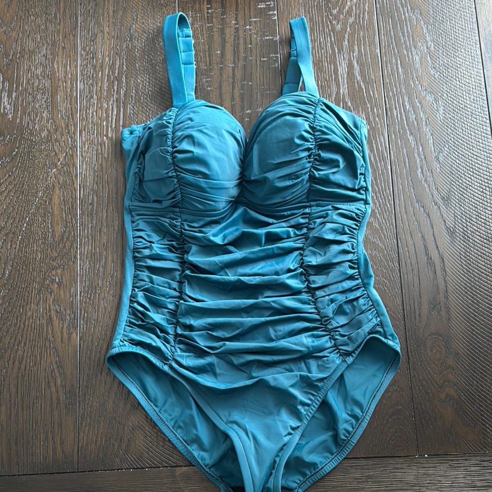 Teal Ruched One-Piece Swimsuit
